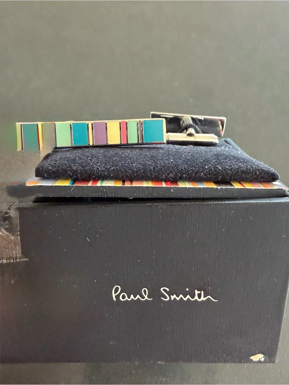 Paul Smith Multicolor Striped Cufflinks with Silver-Tone Frame